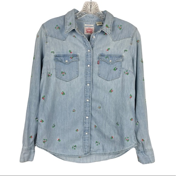 LEVI'S Get Up Embroidered Long Sleeve Denim Shirt Size Small - Picture 2 of 10